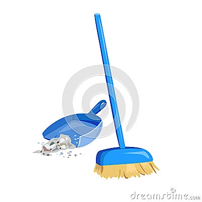 Cleaning garbage, broom and dustpan Vector Illustration