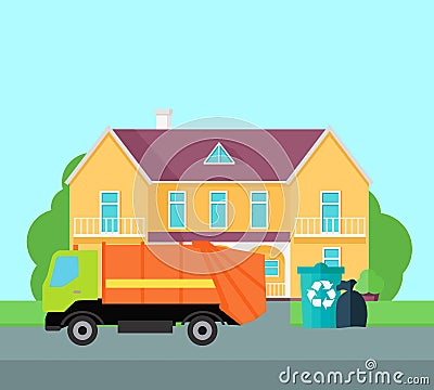 Cleaning Garbage From the City Streets Vector. Vector Illustration