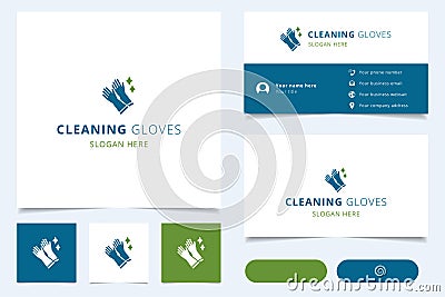 Cleaning gloves logo design with editable slogan. Branding book and business card template. Vector Illustration