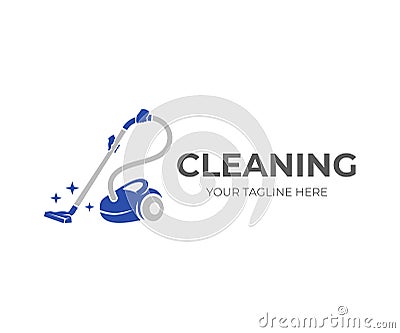 Cleaning, hands holding a vacuum cleaner with brilliance of purity, logo design. Steam mop and cleaning service, vector design Vector Illustration