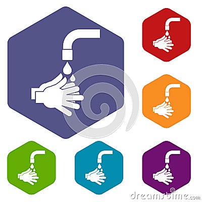 Cleaning hands icons set hexagon Vector Illustration