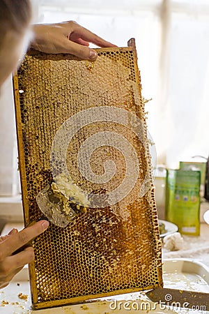 Cleaning honeycomb Stock Photo