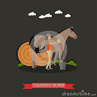 Cleaning horse vector illustration in flat style Vector Illustration