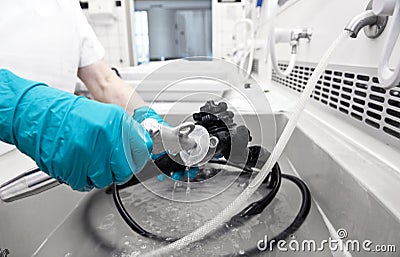 cleaning hospital equipment Stock Photo