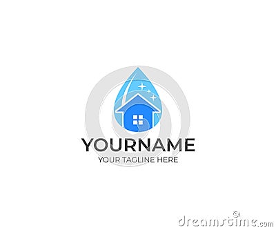 Cleaning and house in a drop of water logo template. Cleaning service concepts vector design Vector Illustration