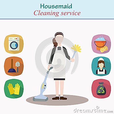 Cleaning house service - young women character Vector Illustration