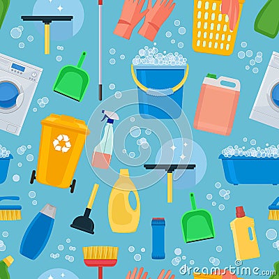 Cleaning the house. Washing things. Seamless background. Vector illustration with infinitely repeating elements Vector Illustration