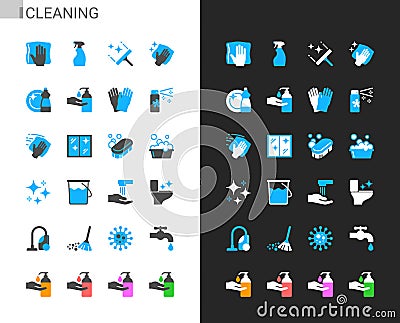 Cleaning icons light and dark theme Vector Illustration