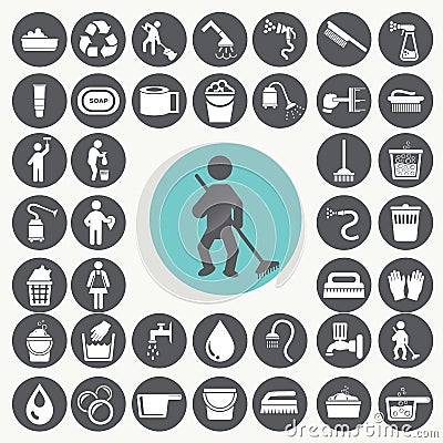 Cleaning icons set. Stock Photo