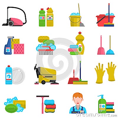 Cleaning Icons Set Vector Illustration