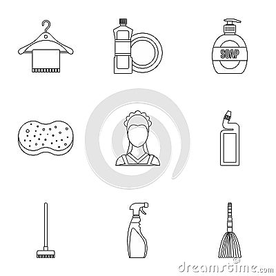 Cleaning icons set, outline style Vector Illustration