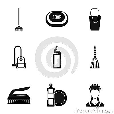 Cleaning icons set, simple style Vector Illustration