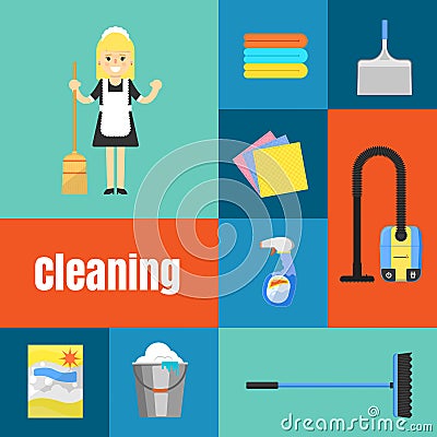 Cleaning icons set Vector Illustration