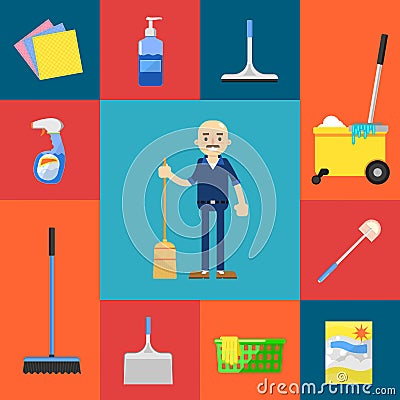 Cleaning icons set Vector Illustration