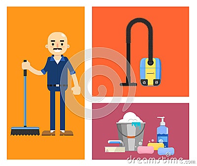 Cleaning icons set Vector Illustration