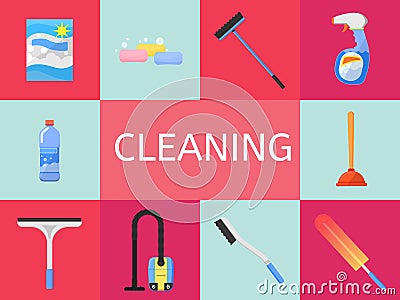 Cleaning icons set Vector Illustration