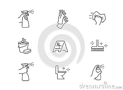 Cleaning icons, vector line style Vector Illustration