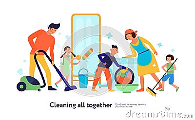 Cleaning Kids Helping Parents Illustration Vector Illustration