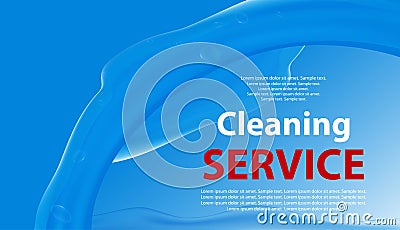 Cleaning or Laundry Services blue background with a splash of water. Poster or banner for cleanliness. Vector Vector Illustration