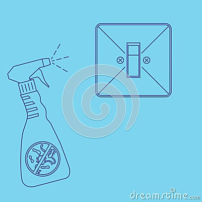 Cleaning the light switch. Surface cleaning, room sanitation. Disinfection of interrupter from bacteria. Light switch and Stock Photo