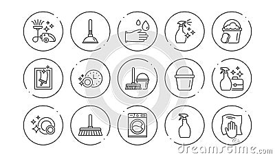 Cleaning line icons. Laundry, Sponge and Vacuum cleaner. Linear icon set. Vector Vector Illustration