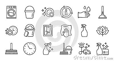 Cleaning line icons. Laundry, Sponge and Vacuum cleaner. Linear icon set. Vector Vector Illustration