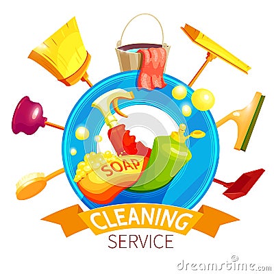 Cleaning Logo Business Composition Vector Illustration
