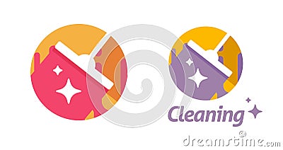 Cleaning logo service icon vector graphic design, mop wash shine flat carton circle round logotype template, vacuum cleaner Vector Illustration
