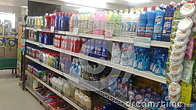 Cleaning materials in supermarkets today Editorial Stock Photo