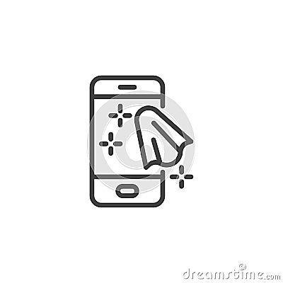 Cleaning mobile phone line icon Vector Illustration