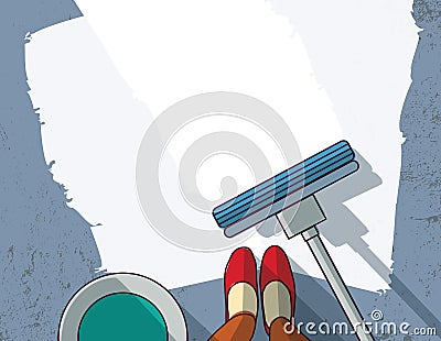 Cleaning objects floor cleaner woman empty place Vector Illustration