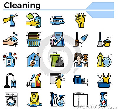 Cleaning outline icon set. Vector Illustration