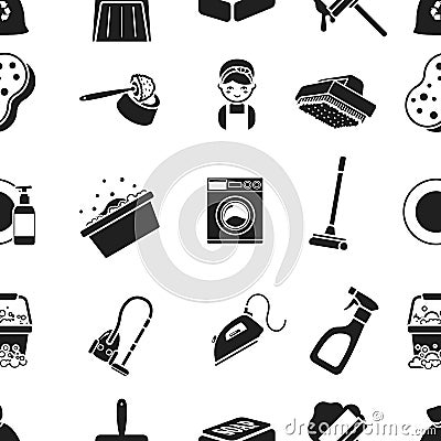 Cleaning pattern icons in black style. Big collection of cleaning vector symbol stock illustration Vector Illustration