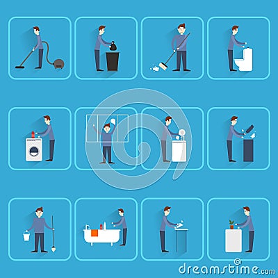 Cleaning people flat icons Vector Illustration