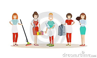 Cleaning people vector illustration in flat style Vector Illustration