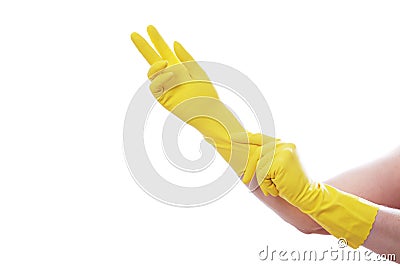 Cleaning Person on white background Stock Photo