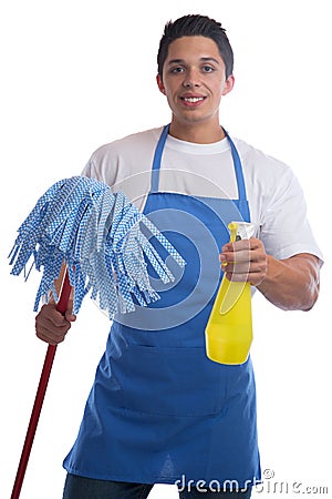 Cleaning person service cleaner man job occupation young isolate Stock Photo