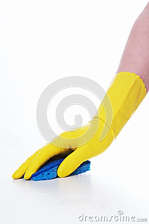 Cleaning Person on white background Stock Photo