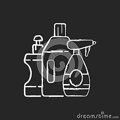 Cleaning products chalk white icon on black background Vector Illustration