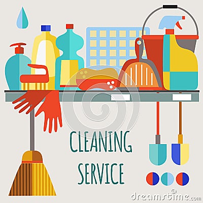 Cleaning products flat icon vector set. Stock Photo