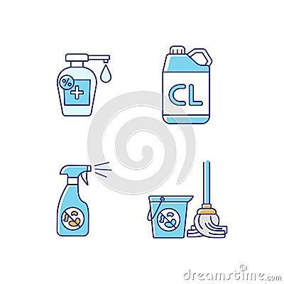 Cleaning products RGB color icons set Vector Illustration