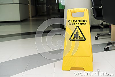 Cleaning progress caution sign in office Stock Photo