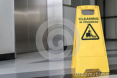 Cleaning progress caution sign in office Stock Photo