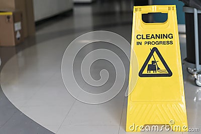 Cleaning progress caution sign in office Stock Photo