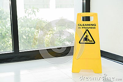 Cleaning progress caution sign in office Stock Photo