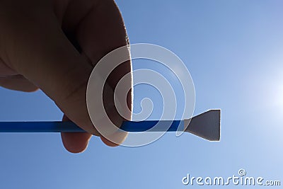 Cleaning sensor of Digital SLR Camera chip closeup . Stock Photo