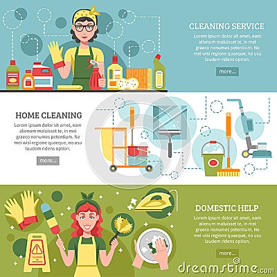 Cleaning Service Banner Set Vector Illustration