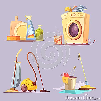 Cleaning Service 4 Cartoon Ions Set Vector Illustration