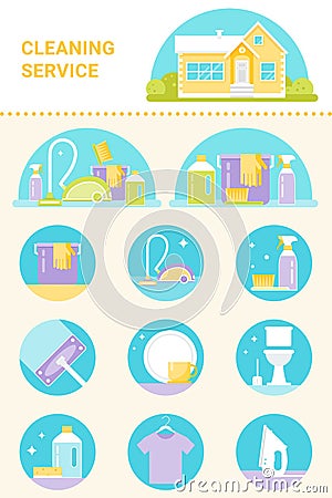 Cleaning Service, Cleaning Agents and Tools Illustrations and Icons Vector Set Vector Illustration