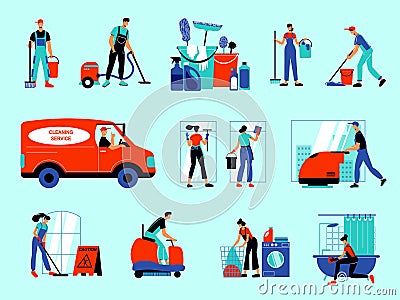 Cleaning Service Color Set Vector Illustration